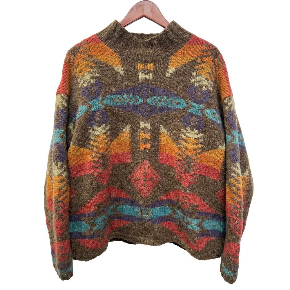 Rare 90's Hand Knit For Lauren Ralph Lauren Aztec Chunky Sweater